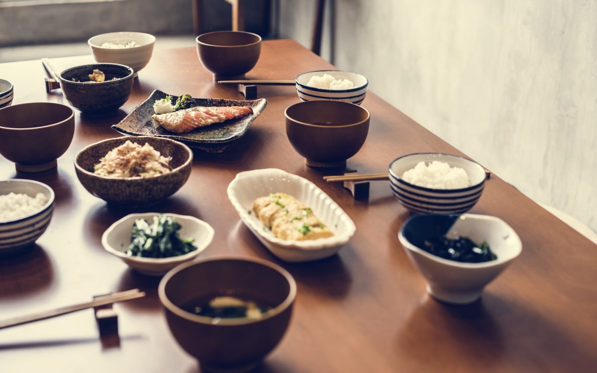 Japanese food set on the table